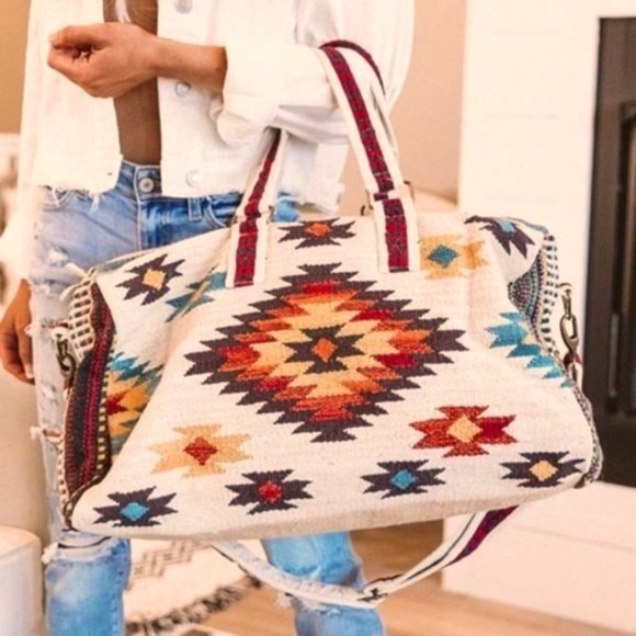 NEW Navajo Aztec Woven Weekender Duffle Bag - Picture 2 of 8